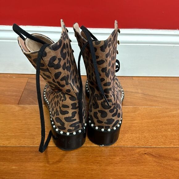 Stuart Weitzman Sondra Leopard Cheetah Suede Leather Combat Boots US 6.5 - EU 37 - Picture 3 of 9